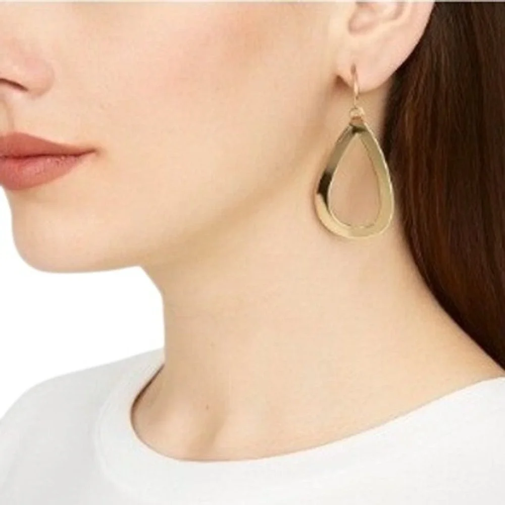 Fashion Jewelry Women's‎ Gold Tone Teardrop Hoop Earrings Dangle